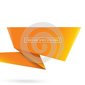 Abstract orange origami speech bubble or banner isolated on white background. Ribbon banner, scroll, price tag, sticker