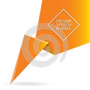 Abstract orange origami speech bubble or banner isolated on white background. Ribbon banner, scroll, price tag, sticker