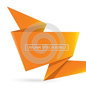 Abstract orange origami speech bubble or banner isolated on white background. Ribbon banner, scroll, price tag, sticker