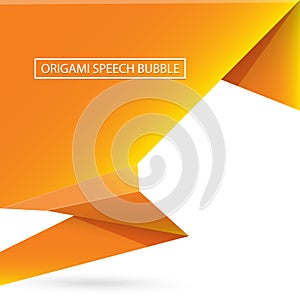 Abstract orange origami speech bubble or banner isolated on white background. Ribbon banner, scroll, price tag, sticker