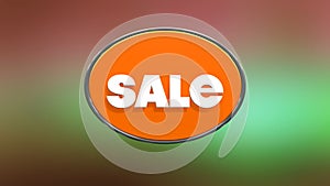 Abstract orange oval shaped signboard with sale word. Media. Rotating board with final sale information, 7.99 dollars