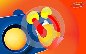 Abstract orange-red color background with blue personage, licking yellow balls. Modern trendy banner or poster design. Tasty 3d