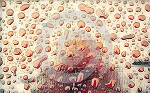 Abstract orange water drop surface on background. Wet texture digital illustration.