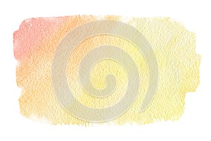 Abstract orange yellow red pastel watercolor textured background on a white isolated background photo