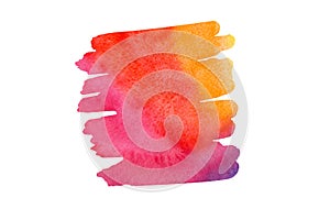 Abstract orange yellow red pink watercolor textured background on a white isolated background