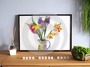 Abstract orchid mind art spiritual watercolor painting illustration design drawing in picture photo frame decoration warm home