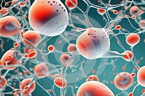 Abstract Organic Cell Structure with Textured Spheres and Network