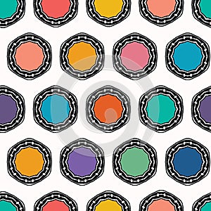 Abstract organic cut dotty circles. Vector pattern seamless background. Hand drawn tin top lid style. Polka dot stripes graphic