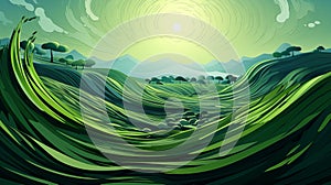 Abstract, organic green lines, field cut into strips, wallpaper, background, illustration, AI generate