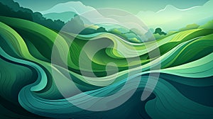 Abstract, organic green lines, field cut into strips, wallpaper, background, illustration, AI generate