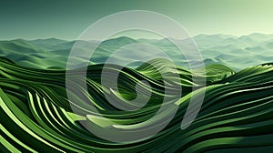 Abstract, organic green lines, field cut into strips, wallpaper, background, illustration, AI generate