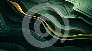 Abstract organic green lines and one golden line as wallpaper background illustration, Earth Tones