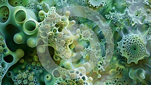 Abstract Organic Microscopic Life Forms Background in Green Hues