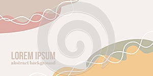 Abstract organic rounded shapes background. Hand drawn neutral colors banner. For newsletter, web, social media post, promotional