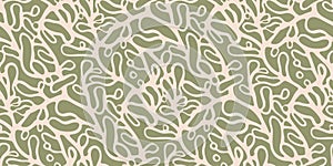 Abstract organic vector seamless pattern. Stylish texture with liquid shapes, botanical elements, Generative AI