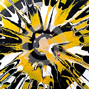 Abstract original artwork with white yellow and black acrylic paint