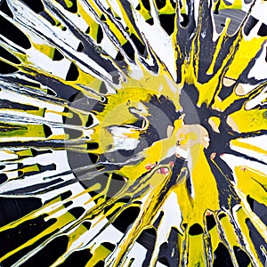 Abstract original artwork with white yellow and black acrylic paint