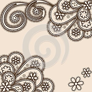 Abstract ornament with paisleys, henna style