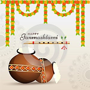 Abstract ornamental background with flower garland for Janmashtami celebration.