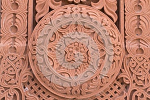 Abstract ornamnet carved on red stone - armenian church