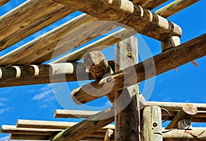 Abstract outdoor wooden canopy roof structure