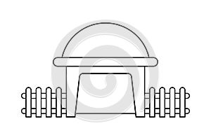 Abstract outline drawing, modern dome house shaped with wooden fence vector illustration