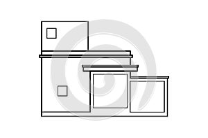 Abstract outline drawing, modern house or building square shape vector illustration