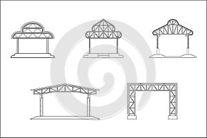 Abstract outline drawing, set of frame warehouse icon vector illustration