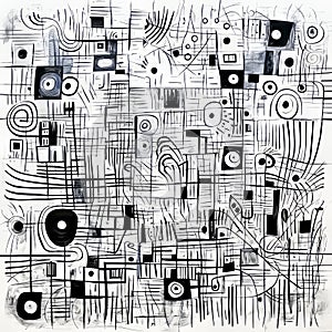 Abstract Outsider Art: Dynamic Figures And Precision Painting In Black And White