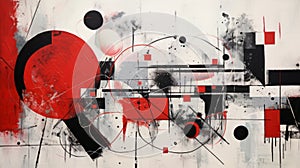 Abstract Outsider Art: Red, Black, And White Technological Design Painting