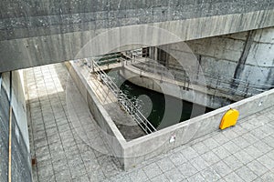 Abstract Overhead View of the Fishway and Sidewalk at the Bonneville Dam, Washington, USA