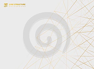 Abstract overlap gold lines structure on white background