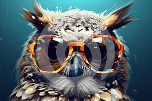Abstract Owl glasses colorful polygonal. Generate Ai
