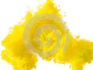 Abstract paint background color yellow ink splash in the water isolated on white background