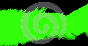 Abstract paint brush stroke shape black ink splattering flowing and washing on chroma key green screen background, artistic ink