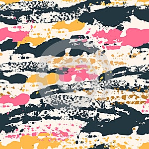 Abstract paint brush strokes seamless pattern. Vector rough textured brushstroke painted stains, stripes, smudges background