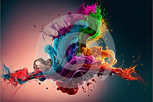 Abstract paint and ink in a rainbow of colors splash, abstract background