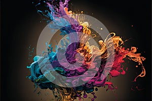 Abstract paint and ink in a rainbow of colors splash, abstract background