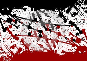 Abstract paint splatter black and red color isolated back photo