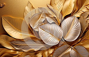 Abstract, paint, texture, shading, gold element, plants, flowers, leaves, feathers, horse