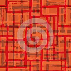 Abstract painted mid-century modern vector seamless pattern background. Monochrome red grid backdrop with blended layers
