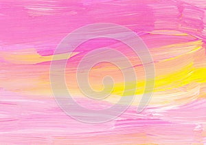 Abstract painting art background texture, pink, white, yellow. Oil multicolored brush strokes on paper
