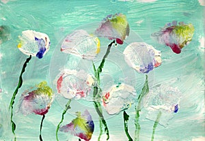 Abstract painting background flower original kid`s drawing