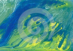 Abstract painting with blue and green waves