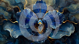 An abstract painting of a blue orchid representing the throat chakra and its association with communication and