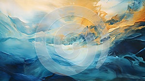 Abstract Painting Of Blue Waves With Golden Hues