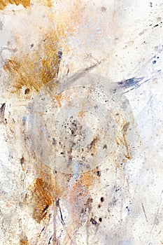 Abstract painting with blurry and stained structure. metal rust effect with glitter grains.