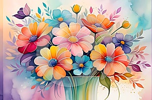 Abstract Painting - Bouquet of Undefined Flowers Centered, Swirls of Vibrant Colors Intermingling photo