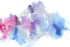 Abstract painting with bright blue and pink paint blots