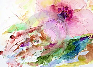 Abstract painting bright flowers. original handmade. Watercolor painting. impressionism style, color texture, paint strokes, art